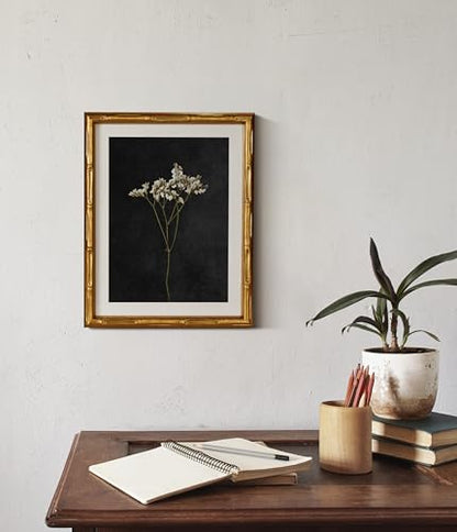 InSimSea Gold Bamboo Framed Wall Art, Dark Dried Wildflower Prints, 11x14In - color: Dark Dried Wildflower