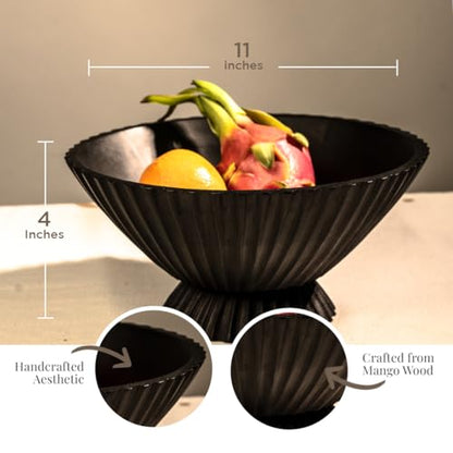 Folkulture Wooden Fruit Bowl for Kitchen Island,(11") Countertop - color: Charcoal