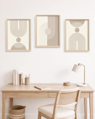 HesenDot Neutral Abstract Framed Wall Art, Modern Geometric Canvas Prints - color: Framed Neutral Geometric, size: 16"L x 12"W