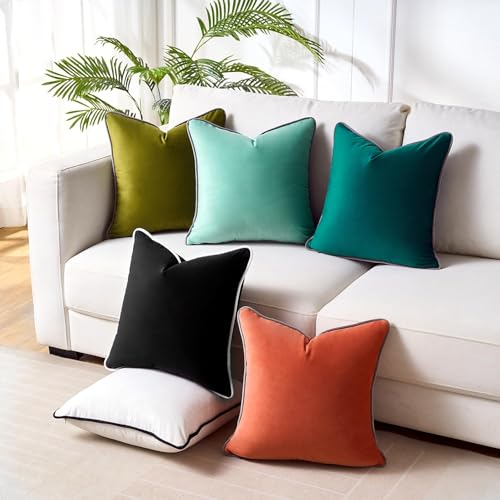 20x20 Black Pillow Cover Velvet Couch Pillow Covers Square Accent Solid Cushion Cover Black Throw Pillow Covers with White Edge Luxury Soft Throw Pillow Cases for Farmhouse Living Room Bedroom - color: Black, size: 20" x 20" (Pack of 2)