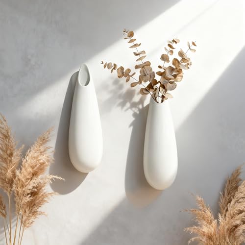 White Ceramic Wall Vases, Set of 2, 12 Inch, Teardrop Design - color: 2pcs-large