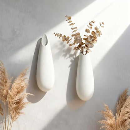 White Ceramic Wall Vases, Set of 2, 12 Inch, Teardrop Design - color: 2pcs-large
