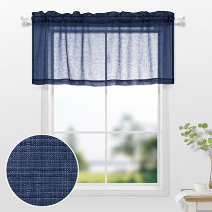 KOUFALL Navy Blue Valances for Windows,Sheer Linen Look Valance Curtains for Kitchen Bathroom,Dark Blue - color: Navy Blue
