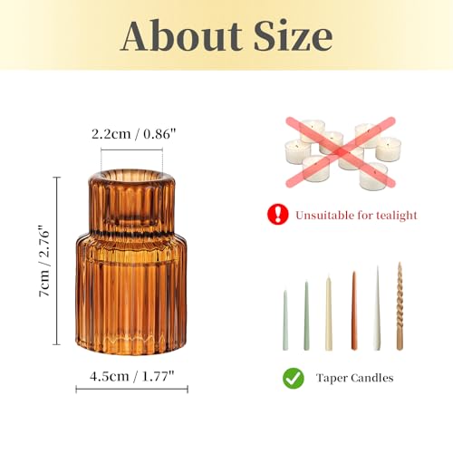Hewory Glass Candlestick Holders Bulk, 10PCS Amber Taper Candle Holders - color: Amber, size: 10PCS