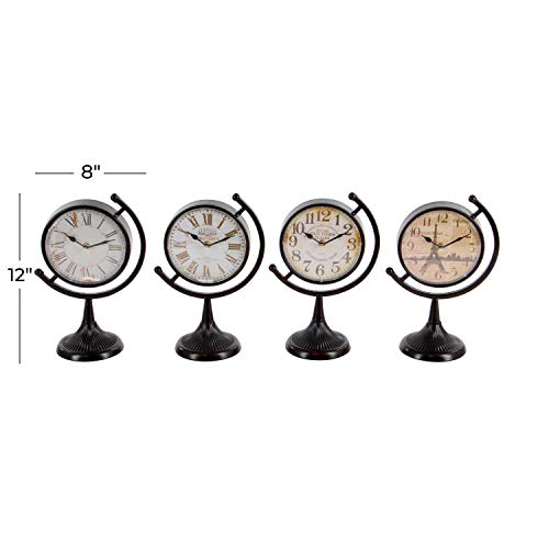 Deco 79 Metal Clock with Tilted Stand, Set of 4 12"H, 8"W, Black - color: Black, size: 12 by 8"