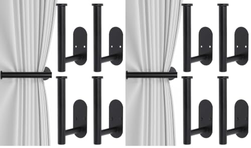 4pcs Curtain Holdbacks, Screw-in Curtain Tiebacks Curtain Tie Backs Curtain Holders for Wall Mounted Curtain Pull Backs for Drapes, Curtain Side Holders Hooks, 304 Stainless Steels, Black (Pack of 2) - color: Black, size: 8 pack Regular