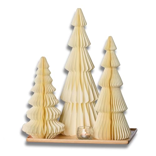 Set of 3 Winter White Ivory Honeycomb Trees (Large Set 3 Ivory) - color: Large Set 3 Ivory