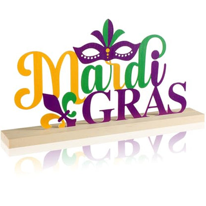 Roowest 2026 Metal Mardi Gras Table Sign Decor Centerpiece with Wood Base - style: Mardi Gras
