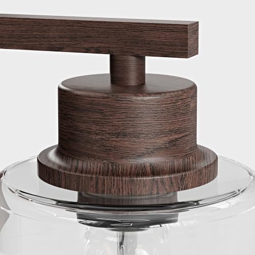 Rayogale Walnut Battery Operated Wall Sconce Set of Two with Remote Control | Dimmable Rechargeable Wall Lights with Timer, Easy Install Glass Lamp for Living Room Bedroom, Emergency 3000K - color: Walnut(Clear Lampshades)