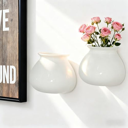 White Ceramic Wall Planters, Set of 2, 4.7 Inch, Flared Design - color: 2pcs-small