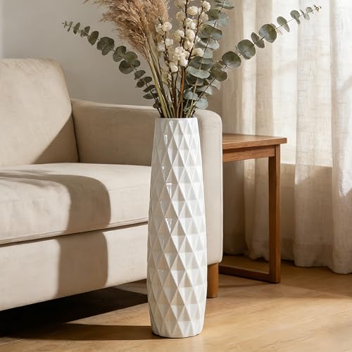 White Tall Ceramic Floor Vase, 24 Inch, Textured Design - color: Shape 2, size: 24 Inch