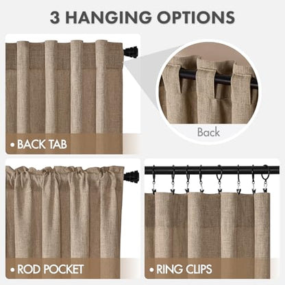 MIULEE Thick Linen Curtains, 42Wx90L, Brown Tan Semi Sheer Linen Textured - color: Brown, size: 42"W x 90"L (Pack of 2)