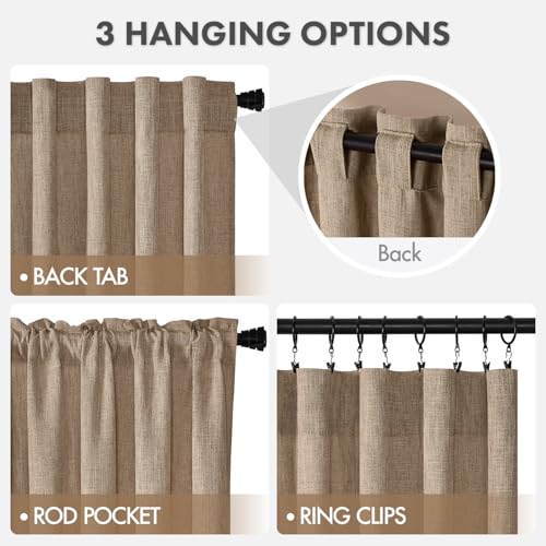 MIULEE Thick Linen Curtains, 42Wx96L, Brown Tan Semi Sheer Linen Textured - color: Brown, size: 42"W x 96"L (Pack of 2)