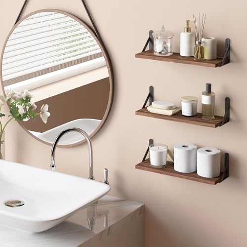 YGEOMER 16.5 Inch Floating Wall Shelves, Dark Carbonized Pine, Set of 6 - color: Dark Carbonized Pine, size: 16.5 x 6.1 x 0.59 inches