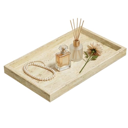 Decorative Natural Marble Vanity Trays,11.8x7.9x1.2in,Travertine - color: Travertine