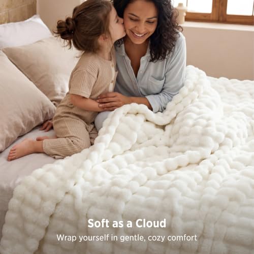 Bedsure Cloud Bubble Full Size Blanket for Bed, Off White, 84"×90" - color: 01 Off White, size: Full (84" X 90")