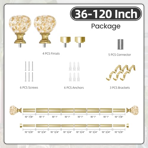 Gold Double Curtain Rod 66-120 Inch Heavy Duty Foil Resin Finial - color: gold, size: 66-120"