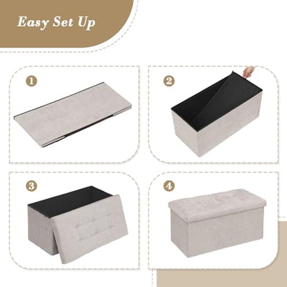 Athena Collection 30" Storage Ottoman Bench Folding Bench with 90L Hidden Storage, Large End of Bed Bench Linen Foot Rest Stool Chest with Flipping Lid for Living Room Bedroom Entryway, Sandy Beige - color: Sandy Beige, style: 30" Linen