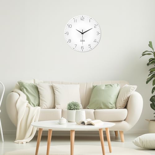 XNM White Simple Glass Wall Clocks Battery Operated 14 Inch - color: White, size: 14 Inch