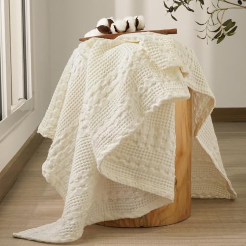 PHF Lightweight 100% Cotton Waffle Throw Blanket for Couch, Cannoli Cream - color: 25 Cannoli Cream, size: Throw(50"x60")