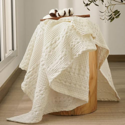 PHF Lightweight 100% Cotton Waffle Throw Blanket for Couch, Cannoli Cream - color: 25 Cannoli Cream, size: Throw(50"x60")
