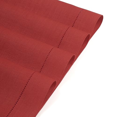 Signature Linen™ by D'Moksha, Bright Red Placemats Set of 6, 14 x 19 Inch, 100% Pure Linen Table Mats, Hemstitch, Machine Washable Cloth Placemats- Fall, Weddings, Outdoor Hosting - color: Bright Red, size: Set of 6 (14 X 19 Inch)