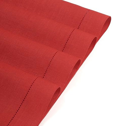 Signature Linen™ by D'Moksha, Bright Red Placemats Set of 6, 14 x 19 Inch, 100% Pure Linen Table Mats, Hemstitch, Machine Washable Cloth Placemats- Fall, Weddings, Outdoor Hosting - color: Bright Red, size: Set of 6 (14 X 19 Inch)