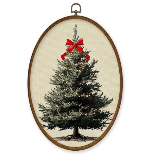 WULQYING Red Bow Christmas Tree Oval Wall Art Decor Print Home 8.6x11.4 - color: Color04