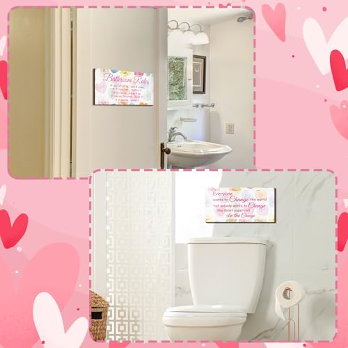 Jetec 2 Pcs Funny Bathroom Signs Wall Decor Farmhouse,Heart Style - style: Heart Style