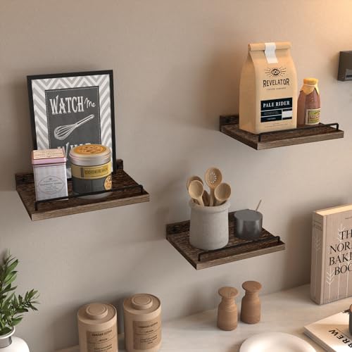 RYOFOBETTO Small Floating Shelf, 6 X 9 Inches Farmhouse Wall Shelves for Living Room, Bedroom, Picture Frames, Plants, Kitchen, Set of 3 (Brown) - color: Dark Brown, size: 9"