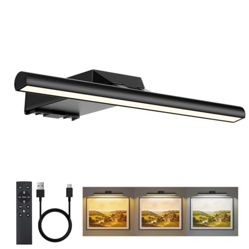 12" Picture Lights for Wall, 10000mAh Rechargeable Wireless Remote - color: Black, size: 12inch