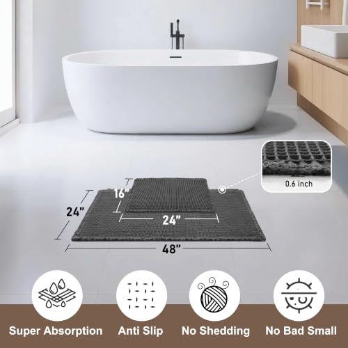 JIUZHEN Set of 2 Waffle Bathroom Rugs Non Slip Bath Mats 16"x24"+24"x48" - color: Black, size: 16"x24" + 24"x48"
