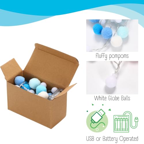 9.84FT Pom Poms Fairy Lights 30 LED Battery & USB Operated String Lights - color: Blue, size: 9.54 FT