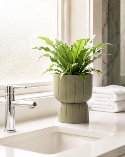 Self Watering Pots for Indoor Plants, 6 Inch Ceramic African Violet Pot - color: Green 6″