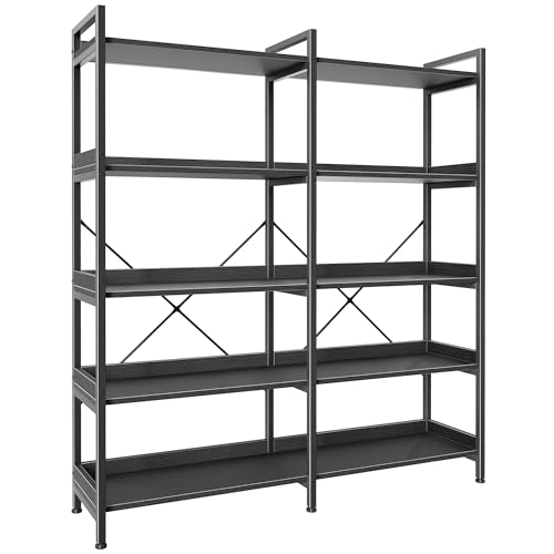 Huuger 5 Tier Bookshelf with 10 Open Shelves and Raised Baffle, Black - color: Black, size: 5 Tier