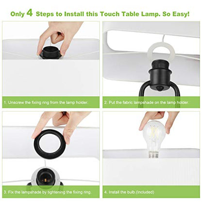 Bedside Touch Control Table Lamp, 3 Way Dimmable Modern Nightstand Lamp - color: White