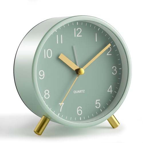 JALL Analog Alarm Clock, 4 inch Super Silent Non Ticking Small Clock with Night Light, Battery Operated, Simple Design, Easy Setting for Office, Bedroom, Bedside, Desk, Teens, Elders, Adult, Green - color: Deep Green