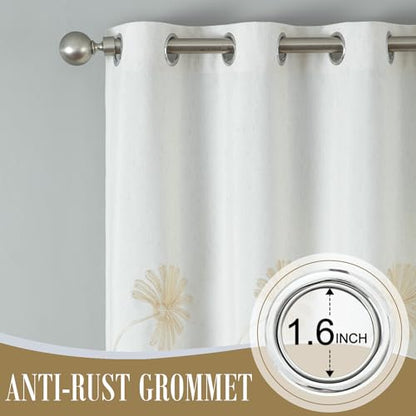 VOGOL Floral Embroidered Grommet Bedroom Curtains, 52 x 96, 2 Panels - color: White, size: 52"W x 96"L (Pack of 2)