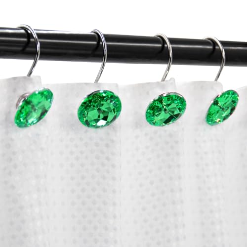 Crystal Diamond Round Shower Curtain Hooks Rings for Bathroom,Green,12PCS - color: Green