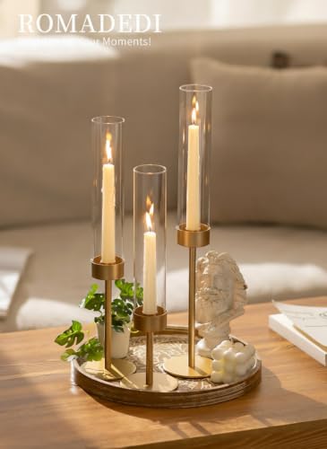 Romadedi Glass Hurricane Candle Holders for Candlestick, Gold, Set of 3 - size: 3 PCS