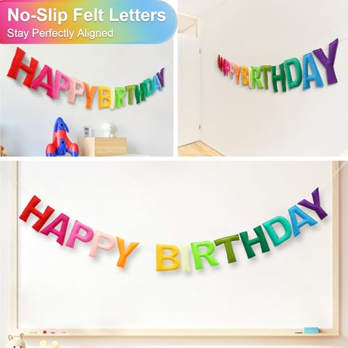 Pre-Strung Felt Happy Birthday Banner Rainbow Garland Set - color: Colorful