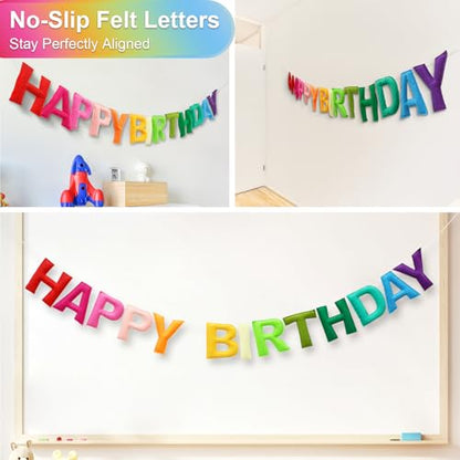 Pre-Strung Felt Happy Birthday Banner Rainbow Garland Set - color: Colorful