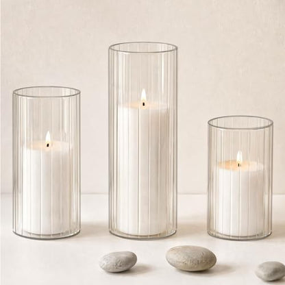 24-Pc Set: 12 White Pillar Candles & 12 Hurricane Glass Holders