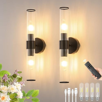 Morauroral Black Battery Operated Wall Sconces Set of 2 - color: Matte Black
