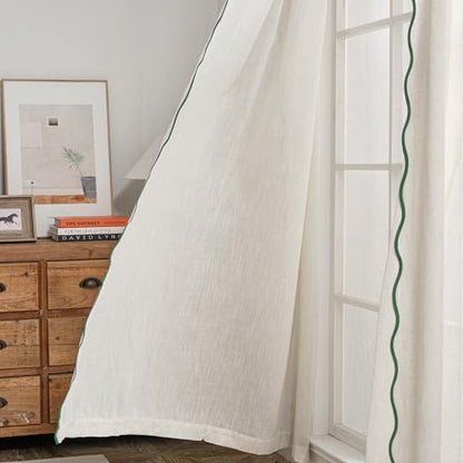 DriftAway Semi Sheer Scalloped Edge Linen Coastal Beach Window Curtains for Living Room Bedroom 2 Panels Rod Pocket Each Size 52 Inch by 63 Inch Loden Green - color: Linen Loden Green, size: 52"W x 63"L (Pack of 2)