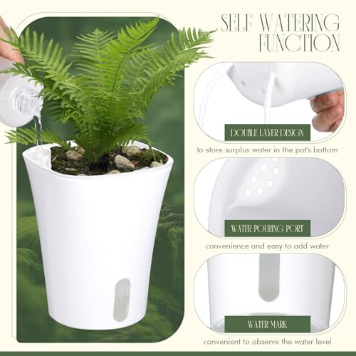 Ziliny 18 Pcs Self Watering Pots Plastic Plant 3 Sizes Flower Plant Pot with Inner White Flower Pots for Indoor House Plants Plastic Self Watering Pot for Herbs Flowers (Xs,S,M) - size: XS,S,M