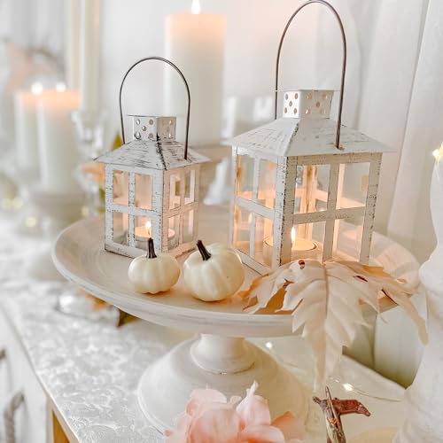 Kate Aspen Set of 6 White Vintage Distressed Rustic Candle Holder Decorative Lantern (6 Inch), Wedding Decoration, Centerpiece, Farmhouse Decor, Shelf Decor - size: 6 inch White Decorative Lantern, style: 6 Lanterns