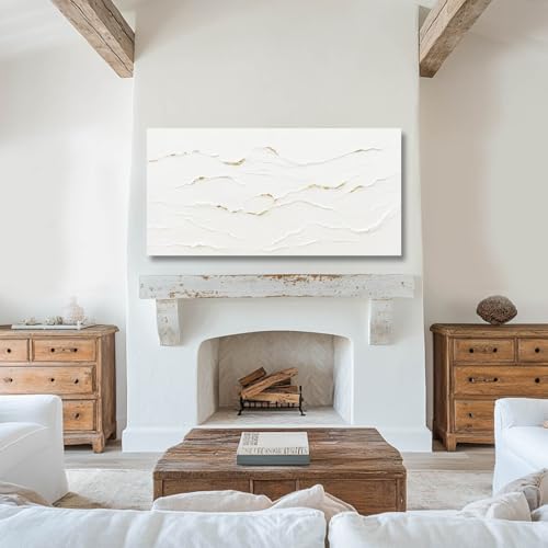 Hand-Painted Wavy Line Abstract Wall Art for Living Room 24x48 Inch - color: White and Gold, size: 48"L x 24"W