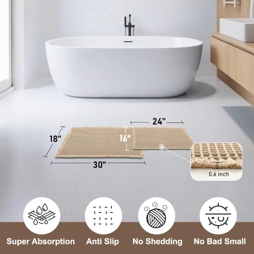 JIUZHEN Set of 2 Waffle Bath Mats Boho Bath Rugs 16"x24"+18"x30", Brown - color: Brown, size: 16"x24" + 18"x30"