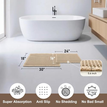 JIUZHEN Set of 2 Waffle Bath Mats Boho Bath Rugs 16"x24"+18"x30", Brown - color: Brown, size: 16"x24" + 18"x30"